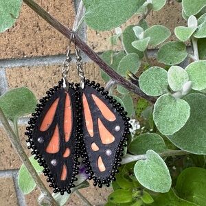 Black and Orange Butterfly Wing Earrings